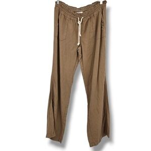 Cali 1850 LA Womens Casual Pants Drawstring Smocked Waist Brown‎ Linen Blend L